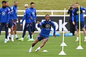 Raheem Sterling is pictured during an England training session. (Getty Images)