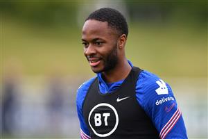 Raheem Sterling is pictured during an England training session. (Getty Images)