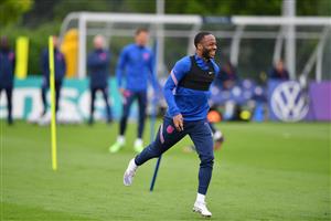 Raheem Sterling is pictured during an England training session. (Getty Images)