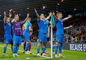 GLASGOW, SCOTLAND - JUNE 29: Players of Ukraine celebrate after victory in the UEFA Euro 2020 Championship Round of 16 match between Sweden and Ukraine at Hampden Park on June 29, 2021 in Glasgow, Scotland. (Getty Images)