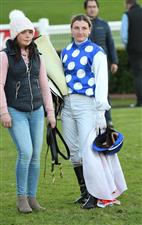 MELBOURNE, AUSTRALIA - JUNE 30: Jamie Kah is seen after her mount was scratched at the barrier in Race 9, the Ladbrokes Cash In Handicap, during Melbourne Racing at Sandown Lakeside on June 30, 2021 in Melbourne, Australia. (Photo by Vince Caligiuri/Getty Images)