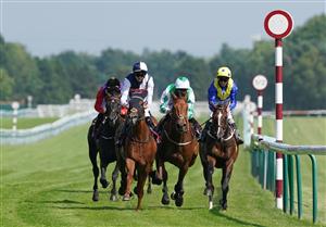 NEWTON-LE-WILLOWS, ENGLAND - JULY 01: Albert Camus ridden by Robert Havlin (2nd L) coming home to win the racingtv.com Handicap at Haydock Park Racecourse on July 1, 2021 in Newton-le-Willows, England. (Photo by Martin Rickett - Pool/Getty Images)
