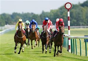 NEWTON-LE-WILLOWS, ENGLAND - JULY 01: Mr Mccann and Jane Elliott (right) coming home to win the British EBF Novice Stakes at Haydock Park Racecourse on July 1, 2021 in Newton-le-Willows, England. (Photo by Martin Rickett - Pool/Getty Images)