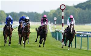 NEWTON-LE-WILLOWS, ENGLAND - JULY 01: Side Shot and Robert Havlin (right) coming home to win the Watch On Racing TV Handicap at Haydock Park Racecourse on July 1, 2021 in Newton-le-Willows, England. (Photo by Martin Rickett - Pool/Getty Images)