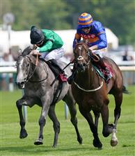 NEWTON-LE-WILLOWS, ENGLAND - JULY 01: Oneforthegutter and Dougie Costello (right) coming home to win the EBF Stallions Maiden Stakes at Haydock Park Racecourse on July 1, 2021 in Newton-le-Willows, England. (Photo by Martin Rickett - Pool/Getty Images)