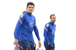 BURTON UPON TRENT, ENGLAND - JUNE 30: Harry Maguire of England looks on during a recovery walk at St George's Park on June 30, 2021 in Burton upon Trent, England. (Getty Images)