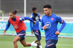 BURTON UPON TRENT, ENGLAND - JUNE 30: Jadon Sancho of England in action during an England training session at St George's Park on June 30, 2021 in Burton upon Trent, England. (Getty Images)
