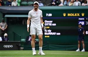 Britain's Andy Murray reacts to a missed shot against Germany's Oscar Otte during their men's singles second round match on the third day of the 2021 Wimbledon Championships at The All England Tennis Club in Wimbledon, southwest London, on June 30, 2021. (Getty Images)