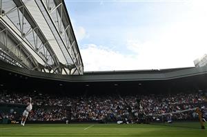 Britain's Andy Murray serves to Germany's Oscar Otte during their men's singles second round match on the third day of the 2021 Wimbledon Championships at The All England Tennis Club in Wimbledon, southwest London, on June 30, 2021. (Getty Images)