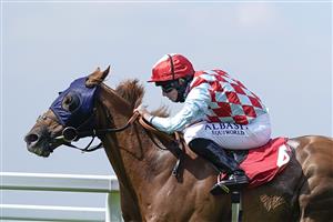 ESHER, ENGLAND - JULY 02: Ryan Moore riding Red Verdon win The Coral Marathon at Sandown Racecourse on July 02, 2021 in Esher, England. Due to the Coronavirus pandemic, only owners along with a limited number of the paying public will be allowed to attend the meeting. (Photo by Alan Crowhurst/Getty Images)