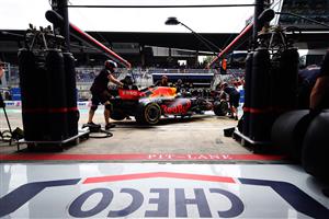 SPIELBERG, AUSTRIA - JULY 02: Sergio Perez of Mexico driving the (11) Red Bull Racing RB16B Honda stops in the Pitlane during practice ahead of the F1 Grand Prix of Austria at Red Bull Ring on July 02, 2021 in Spielberg, Austria. (Getty Images)