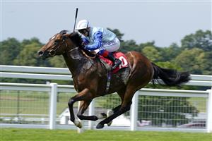 ESHER, ENGLAND - JULY 02: Marco Ghiani riding Sonny Liston win The Irish Stallion Farms EBF Novice Stakes at Sandown Racecourse on July 02, 2021 in Esher, England. Due to the Coronavirus pandemic, only owners along with a limited number of the paying public will be allowed to attend the meeting. (Photo by Alan Crowhurst/Getty Images)