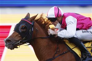 SYDNEY, AUSTRALIA - JULY 03: Josh Parr on Expat wins race 10 the XXXX Handicap during Sydney Racing at Rosehill Gardens on July 03, 2021 in Sydney, Australia. (Photo by Mark Evans/Getty Images)