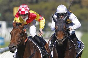 SYDNEY, AUSTRALIA - JULY 03: Josh Parr on Spencer (L) wins race 3 the Agency Real Estate Handicap during Sydney Racing at Rosehill Gardens on July 03, 2021 in Sydney, Australia. (Photo by Mark Evans/Getty Images)