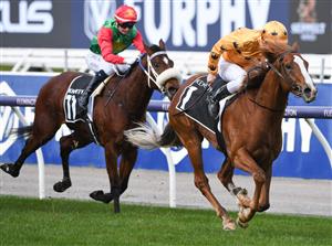 MELBOURNE, AUSTRALIA - JULY 03: Ben Melham riding Royalzel winning Race 4, the Kennedy Taj Rossi Series Final, during Melbourne Racing at Flemington Racecourse on July 03, 2021 in Melbourne, Australia. (Photo by Vince Caligiuri/Getty Images)