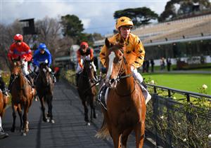 MELBOURNE, AUSTRALIA - JULY 03: Ben Melham riding Royalzel after winning Race 4, the Kennedy Taj Rossi Series Final, during Melbourne Racing at Flemington Racecourse on July 03, 2021 in Melbourne, Australia. (Photo by Vince Caligiuri/Getty Images)