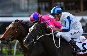 MELBOURNE, AUSTRALIA - JULY 03: Billy Egan riding Foxy Frida defeats Damian Lane riding Divine Diosa in race 5, the Mss Security Rivette Series Final, during Melbourne Racing at Flemington Racecourse on July 03, 2021 in Melbourne, Australia. (Photo by Vince Caligiuri/Getty Images)