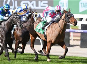 MELBOURNE, AUSTRALIA - JULY 03: Harry Coffey riding Seiners Express winning Race 2, the Tab Silver Bowl Series Final, during Melbourne Racing at Flemington Racecourse on July 03, 2021 in Melbourne, Australia. (Photo by Vince Caligiuri/Getty Images)