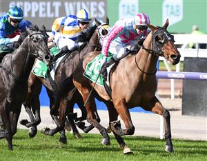 MELBOURNE, AUSTRALIA - JULY 03: Harry Coffey riding Seiners Express winning Race 2, the Tab Silver Bowl Series Final, during Melbourne Racing at Flemington Racecourse on July 03, 2021 in Melbourne, Australia. (Photo by Vince Caligiuri/Getty Images)