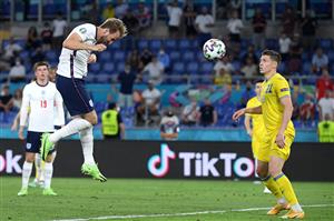 ROME, ITALY - JULY 03: Harry Kane of England scores their side's third goal during the UEFA Euro 2020 Championship Quarter-final match between Ukraine and England at Olimpico Stadium on July 03, 2021 in Rome, Italy. (Getty Images)