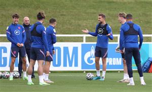 BURTON UPON TRENT, ENGLAND - JULY 05: Jordan Henderson of England reacts during the England Training Session at St George's Park on July 05, 2021 in Burton upon Trent, England. (Getty Images)