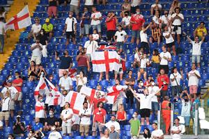 England fans are seen before the UEFA EURO 2020 quarter-final football match between Ukraine and England at the Olympic Stadium in Rome on July 3, 2021. (Getty Images)