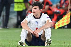 England's defender Harry Maguire reacts on the pitch during the UEFA EURO 2020 quarter-final football match between Ukraine and England at the Olympic Stadium in Rome on July 3, 2021. (Getty Images)