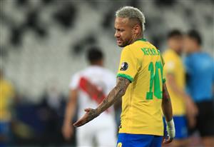 RIO DE JANEIRO, BRAZIL - JULY 05: Neymar Jr. of Brazil reacts during a semi-final match of Copa America Brazil 2021 between Brazil and Peru at Estadio Olímpico Nilton Santos on July 05, 2021 in Rio de Janeiro, Brazil. (Getty Images)