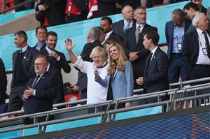 LONDON, ENGLAND - JULY 07: Boris Johnson, Prime Minister of United Kingdom and his wife, Carrie Johnson react prior to the UEFA Euro 2020 Championship Semi-final match between England and Denmark at Wembley Stadium on July 07, 2021 in London, England. (Getty Images)