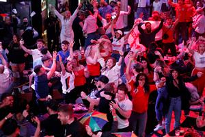 England supporters celebrate England's Euro 2020 semi-final win over Denmark. (Getty Images)