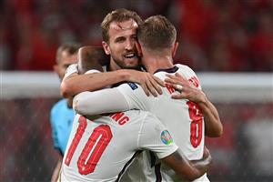 (From L) England's forward Raheem Sterling, England's forward Harry Kane and England's midfielder Jordan Henderson celebrate after winning the UEFA EURO 2020 semi-final football match between England and Denmark at Wembley Stadium in London on July 7, 2021. (Getty Images)