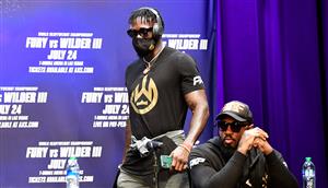 Boxer Deontay Wilder (top) arrives for press conference with Tyson Fury (useen) on June 15, 2021 in Los Angeles, California to announce their third WBC heavyweight championship ficght scheduled for July 24 in las Vegas. (Getty Images)