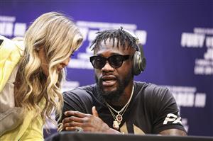LOS ANGELES, CALIFORNIA - JUNE 15: Deontay Wilder declines to speak during the press conference with Tyson Fury at The Novo by Microsoft at L.A. Live on June 15, 2021 in Los Angeles, California. (Getty Images)