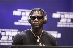 LOS ANGELES, CALIFORNIA - JUNE 15: Deontay Wilder declines to speak during the press conference with Tyson Fury at The Novo by Microsoft at L.A. Live on June 15, 2021 in Los Angeles, California. (Getty Images)