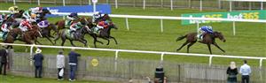 NEWMARKET, ENGLAND - JULY 10: Frankie Dettori riding Motakhayyel slip clear to win The bet365 Bunbury Cup at Newmarket Racecourse on July 10, 2021 in Newmarket, England. Due to the Coronavirus pandemic, only owners along with a limited number of the paying public will be allowed to attend the meeting. (Photo by Alan Crowhurst/Getty Images)