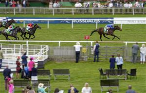 NEWMARKET, ENGLAND - JULY 10: Frankie Dettori riding Motakhayyel slip clear to win The bet365 Bunbury Cup at Newmarket Racecourse on July 10, 2021 in Newmarket, England. Due to the Coronavirus pandemic, only owners along with a limited number of the paying public will be allowed to attend the meeting. (Photo by Alan Crowhurst/Getty Images)