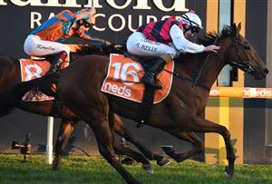 MELBOURNE, AUSTRALIA - JULY 10: Alana Kelly riding King Magnus winning Race 9, the Les Taggart "Bar's Closed" Handicap during Melbourne Racing at Caulfield Racecourse on July 10, 2021 in Melbourne, Australia. (Getty)