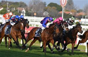 MELBOURNE, AUSTRALIA - JULY 10: Jack Hill riding Scottish Dancer winning Race 7, Catanach's Jewellers Handicap during Melbourne Racing at Caulfield Racecourse on July 10, 2021 in Melbourne, Australia. (Getty)