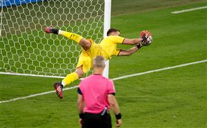 LONDON, ENGLAND - JULY 11: Jadon Sancho of England (not pictured) has their team's fourth penalty in the penalty shoot out saved by Gianluigi Donnarumma of Italy during the UEFA Euro 2020 Championship Final between Italy and England at Wembley Stadium on July 11, 2021 in London, England. (Getty Images)
