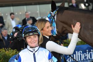 MELBOURNE, AUSTRALIA - JULY 10: Jamie Kah after riding Red Santa to win race 6, the Behind The Barriers Boxing Challenge 7/8, during Melbourne Racing at Caulfield Racecourse on July 10, 2021 in Melbourne, Australia. (Photo by Vince Caligiuri/Getty Images)