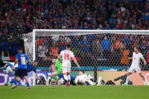LONDON, ENGLAND - JULY 11: Leonardo Bonucci of Italy scores their side's first goal past Jordan Pickford of England during the UEFA Euro 2020 Championship Final between Italy and England at Wembley Stadium on July 11, 2021 in London, England. (Getty Images)