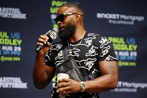 LOS ANGELES, CALIFORNIA - JULY 13: Tyron Woodley speaks to media during a press conference before his cruiserweight fight against Jake Paul at The Novo by Microsoft at L.A. Live on July 13, 2021 in Los Angeles, California. (Getty Images)