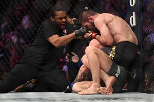 LAS VEGAS, NV - OCTOBER 06: Referee Herb Dean separates Khabib Nurmagomedov of Russia from Conor McGregor of Ireland after McGregor tapped out in their UFC lightweight championship bout during the UFC 229 event inside T-Mobile Arena on October 6, 2018 in Las Vegas, Nevada. (Getty Images)