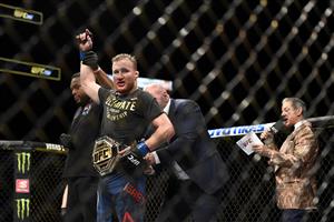 JACKSONVILLE, FLORIDA - MAY 09: Justin Gaethje of the United States celebrates after defeating Tony Ferguson of the United States in their Interim lightweight title fight during UFC 249 at VyStar Veterans Memorial Arena on May 09, 2020 in Jacksonville, Florida. (Getty Images)