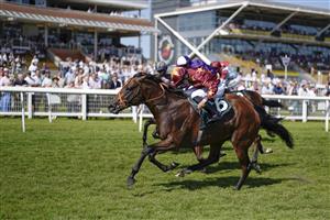 NEWBURY, ENGLAND - JULY 17: Sean Levey riding Gubbass (maroon) win The Weatherbys Super Sprint Stakes at Newbury Racecourse on July 17, 2021 in Newbury, England. Due to the Coronavirus pandemic, only owners along with a limited number of the paying public will be allowed to attend the meeting. (Photo by Alan Crowhurst/Getty Images)