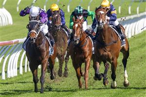 SYDNEY, AUSTRALIA - JULY 17: Brenton Avdulla (L) on Fastconi wins race 3 the Agency Real Estate Handicap during Sydney Racing at Royal Randwick Racecourse on July 17, 2021 in Sydney, Australia. (Photo by Mark Evans/Getty Images)