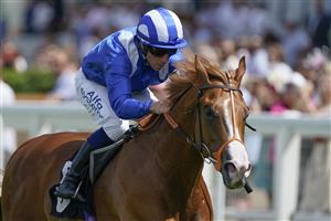 ASCOT, ENGLAND - JULY 23: Jim Crowley riding Ehraz win The Anders Foundation British EBF Crocker Bulteel Maiden Stakes at Ascot Racecourse on July 23, 2021 in Ascot, England. (Photo by Alan Crowhurst/Getty Images)