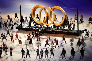 TOKYO, JAPAN - JULY 23: Olympic rings are formed during the Opening Ceremony of the Tokyo 2020 Olympic Games at Olympic Stadium on July 23, 2021 in Tokyo, Japan. (Getty Images)