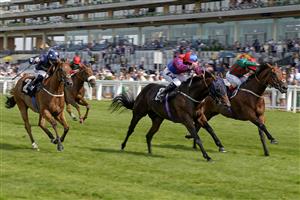 ASCOT, ENGLAND - JULY 23: Andrea Atzeni riding Mountain Peak (R, green) win The Rotary Club Of Ascot Handicap at Ascot Racecourse on July 23, 2021 in Ascot, England. (Photo by Alan Crowhurst/Getty Images)