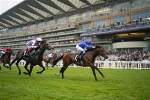 ASCOT, ENGLAND - JULY 24: William Buick riding New Science (blue) win The Pat Eddery Stakes at Ascot Racecourse on July 24, 2021 in Ascot, England. (Photo by Alan Crowhurst/Getty Images)